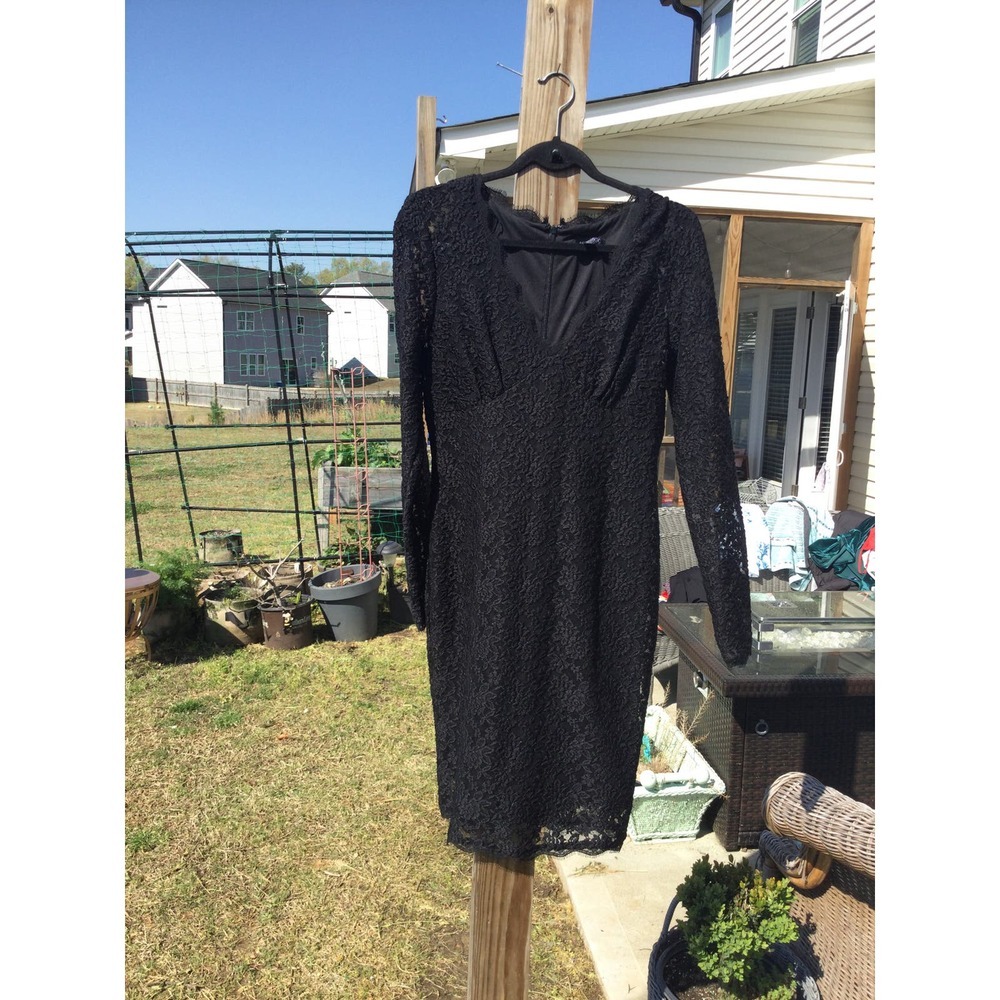 Adrianna Papell Black Lace Long Sleeve Sheath Dress